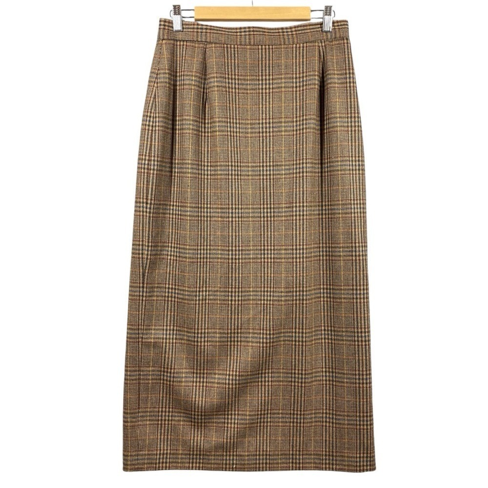 Vintage Ambitions Wool Blend Plaid Midi Skirt 12 Brown Dark Academia Made USA